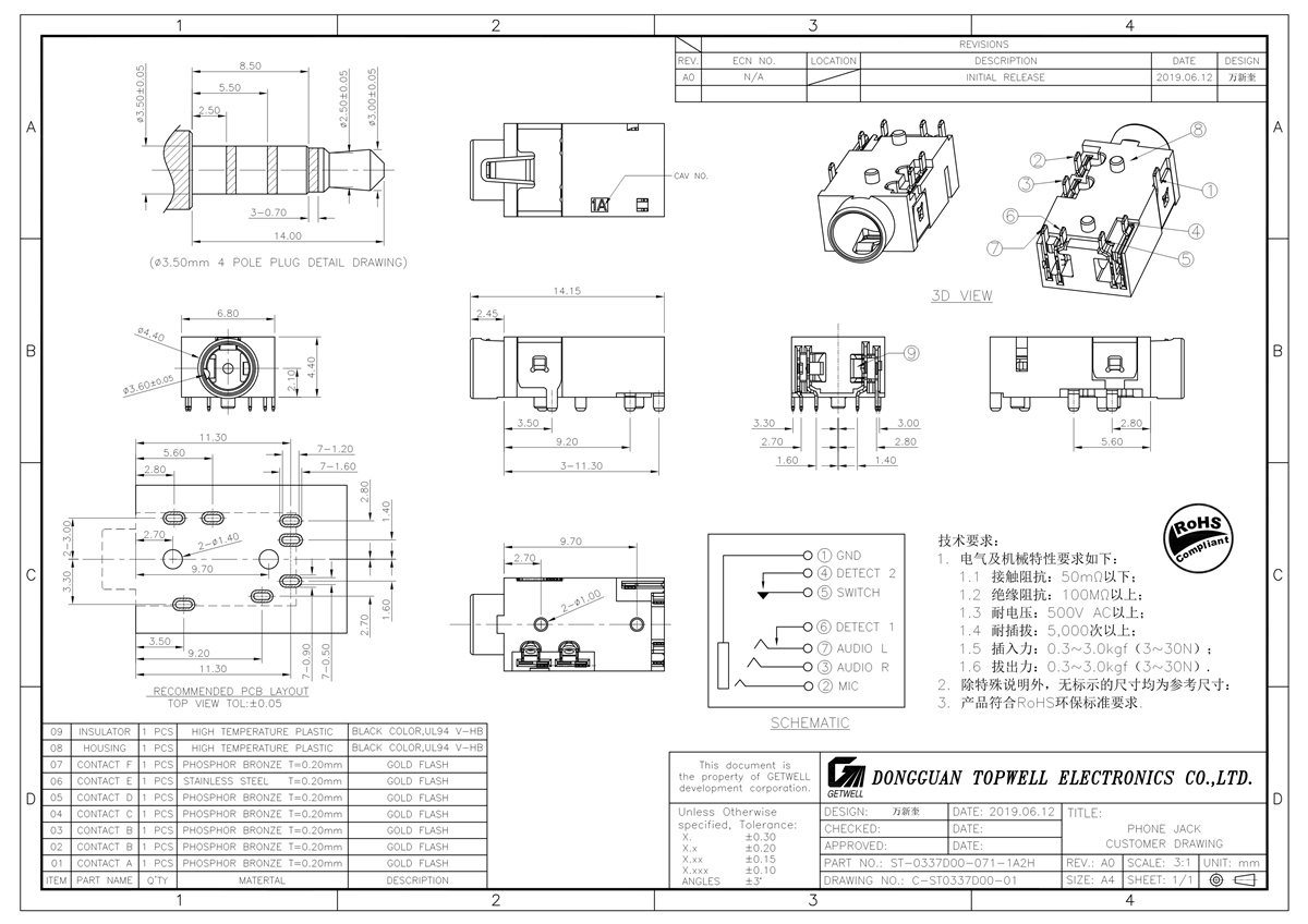 耳機插座 ST-0337D00-071-1A2H
